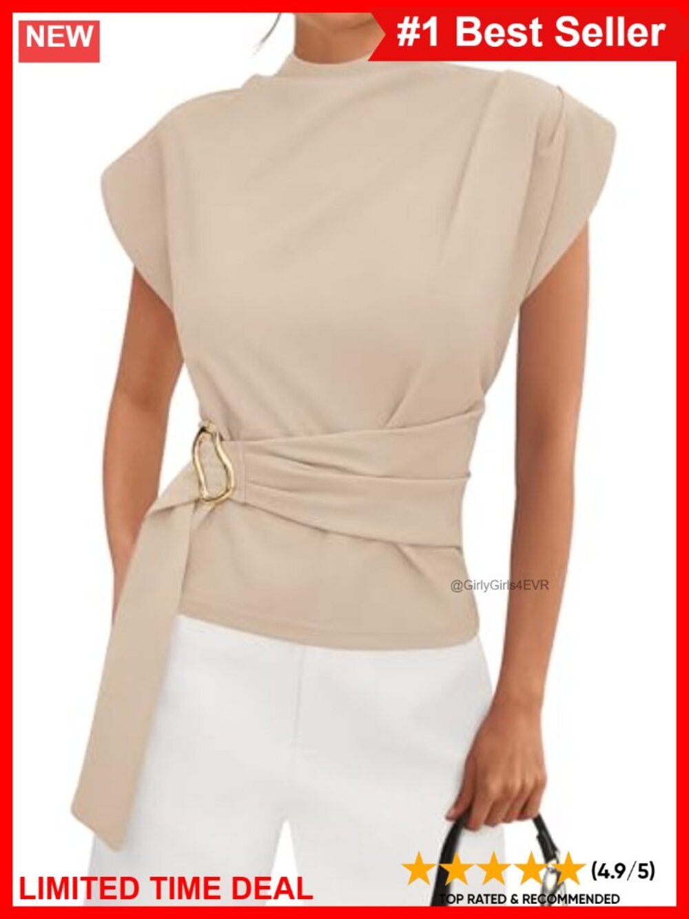 Women's Cotton Mock Neck Cap Sleeve Tunic Blouse Business Casual
